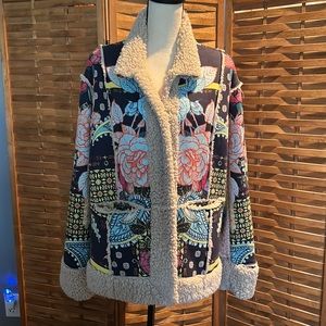 Johnny Was Multicolor Floral Jacket with Shearling Trim